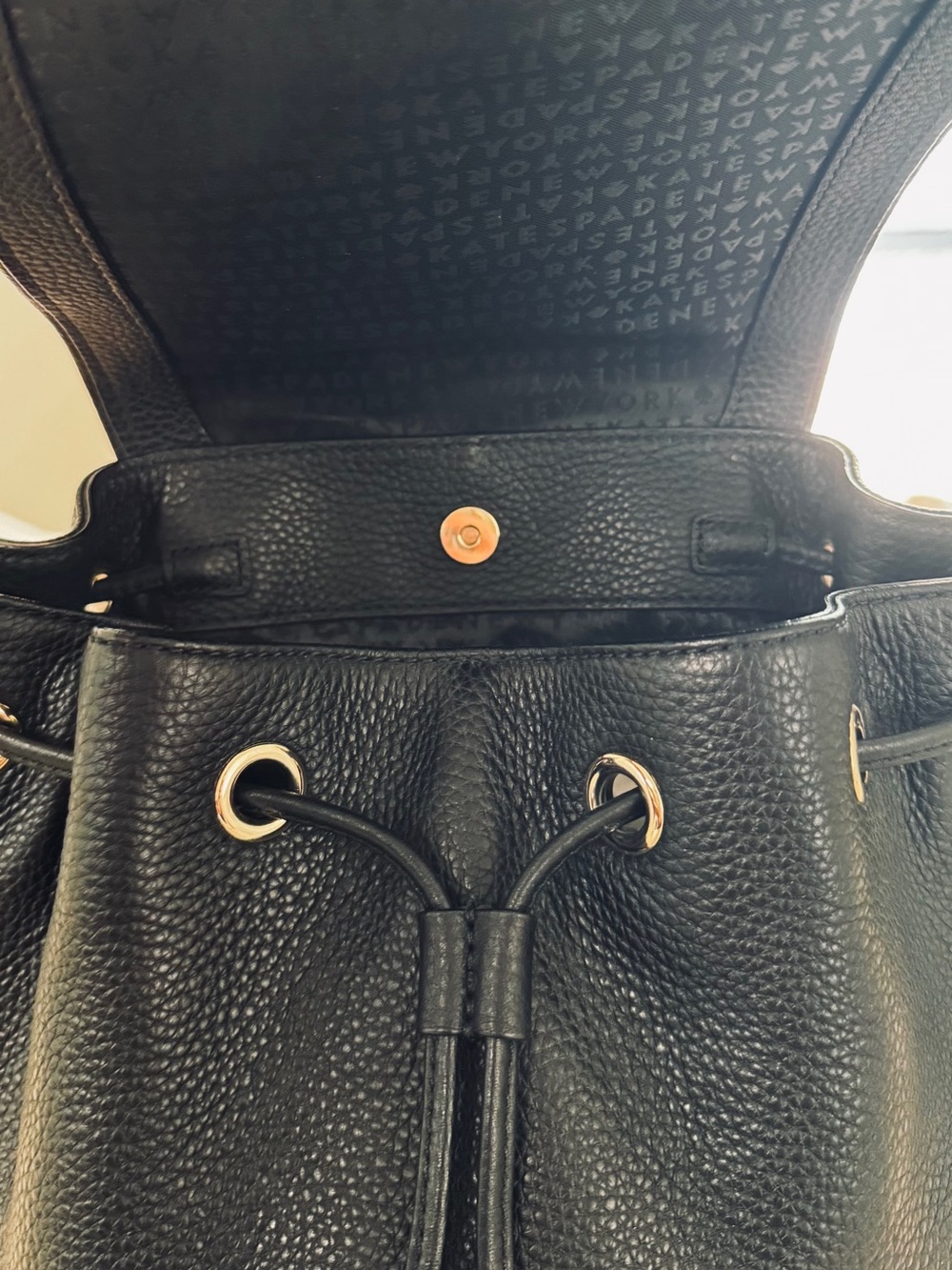 Kate Spade Leila Medium Flap Black Pebbled Leather Backpack - Picture 7 of 16